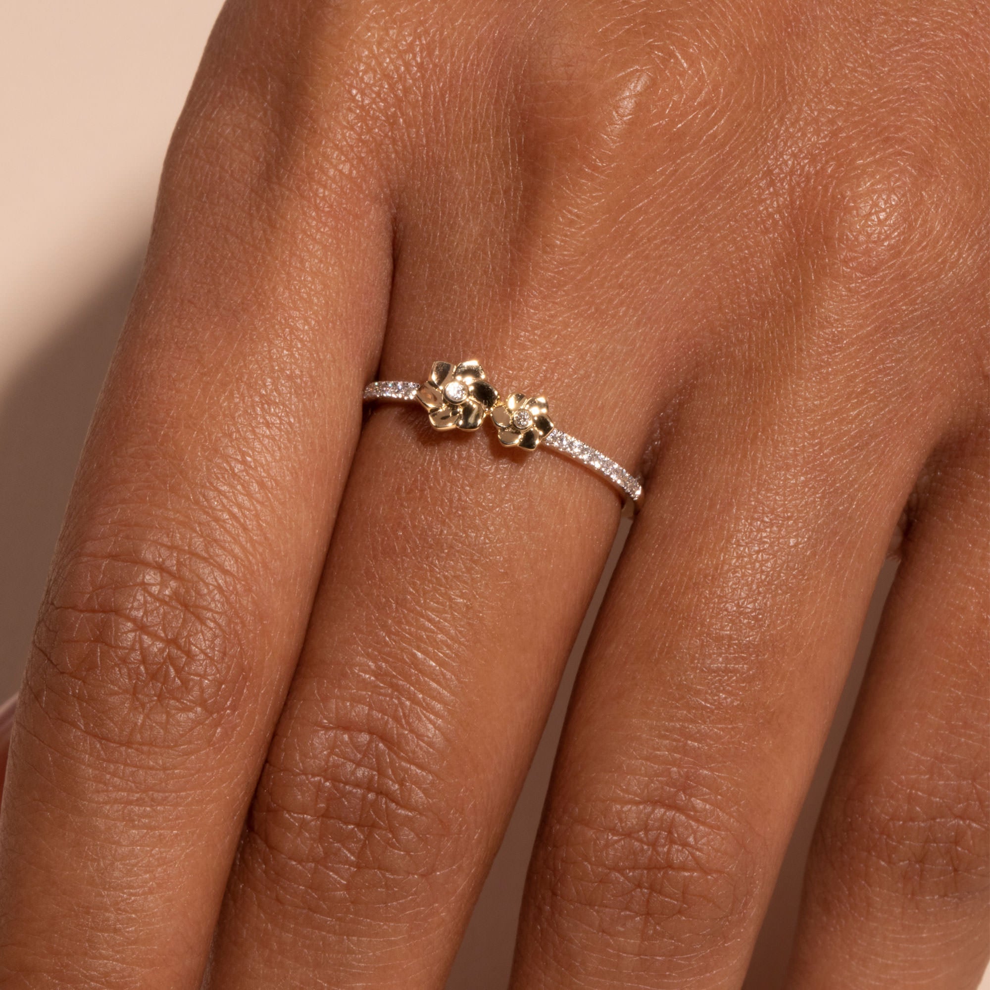 Mini Blooms Corsage Diamond Ring | 10K Solid yellow gold