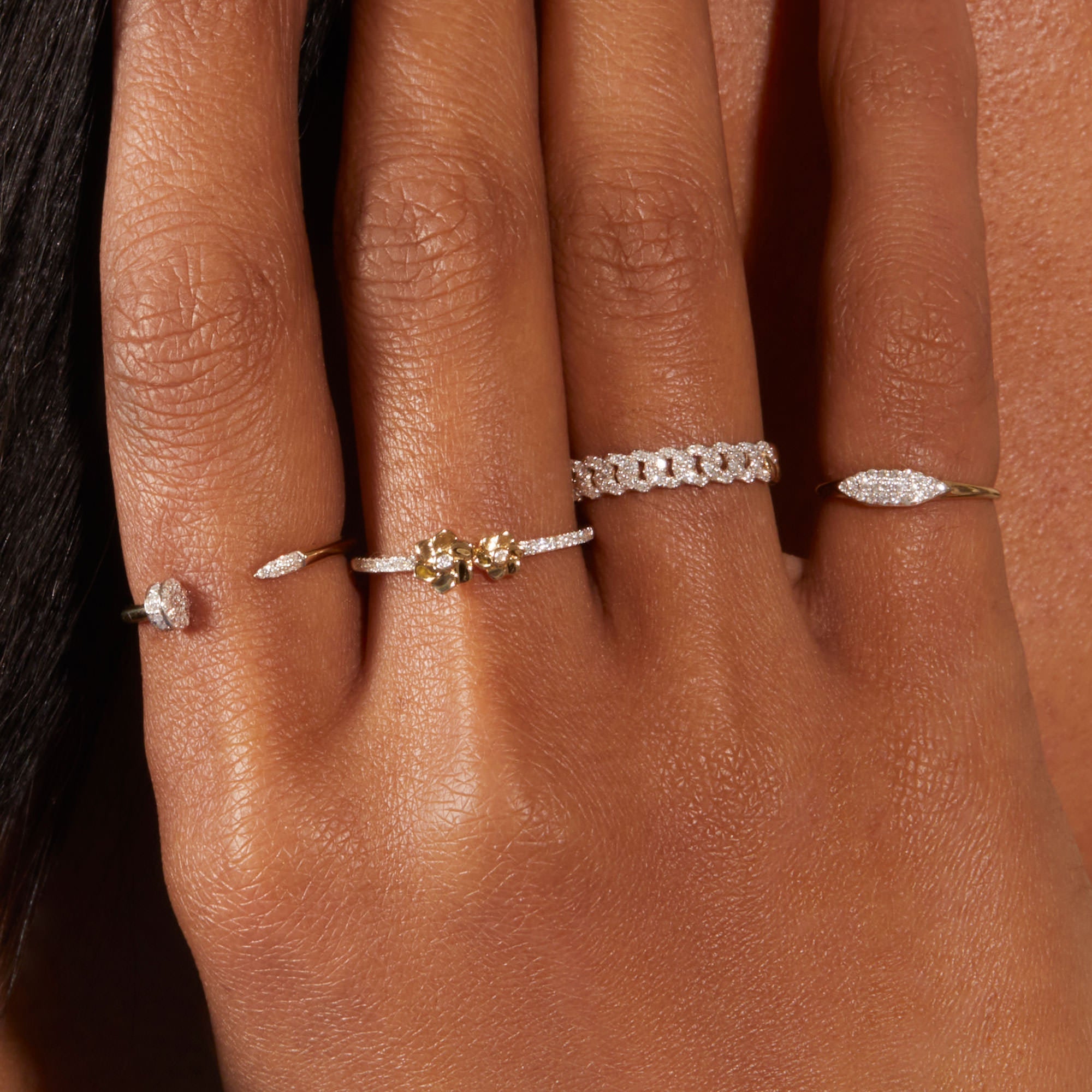 Mini Blooms Corsage Diamond Ring | 10K Solid yellow gold