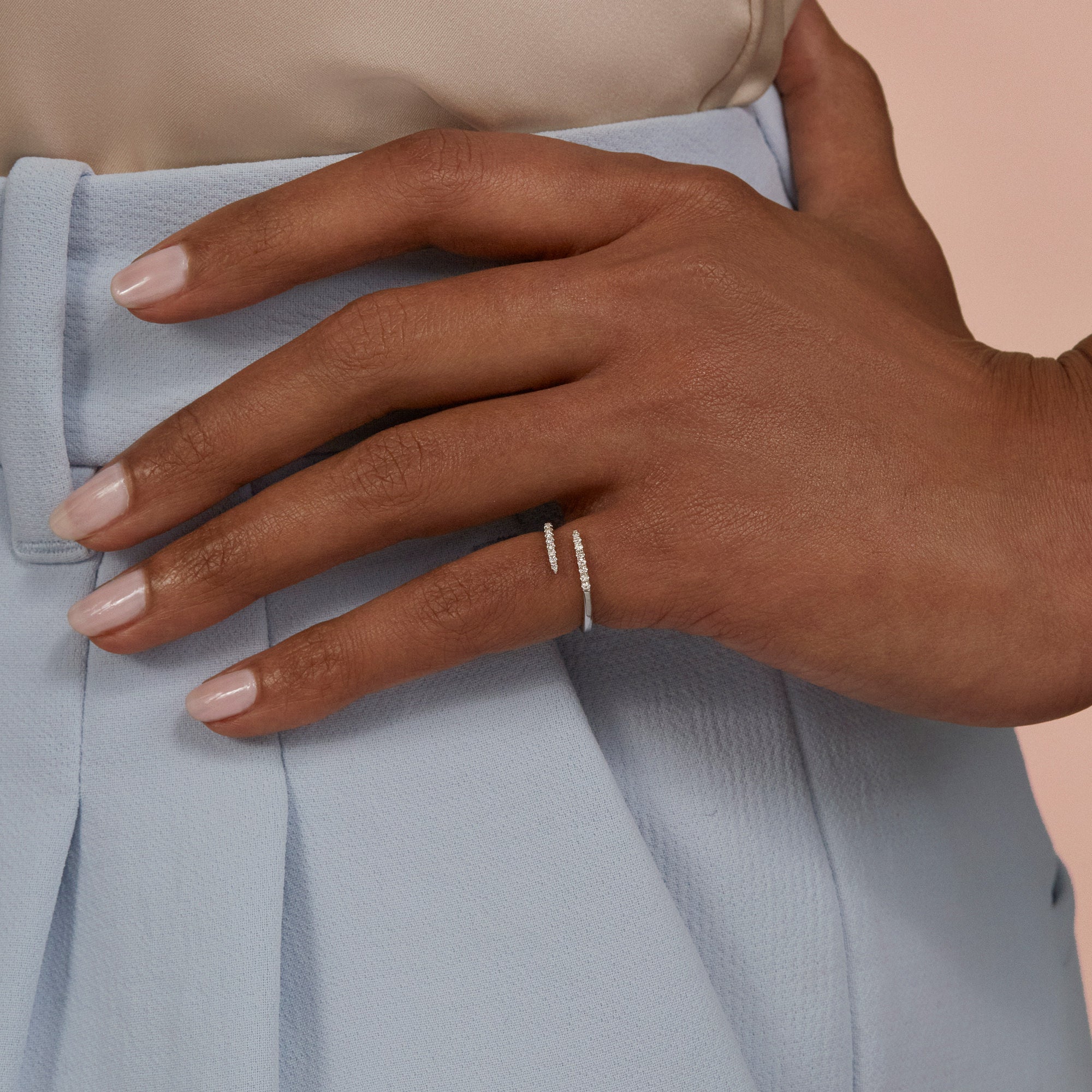 Mini Coil Pavé Pinky Ring, White Gold | 14K Solid White Gold
