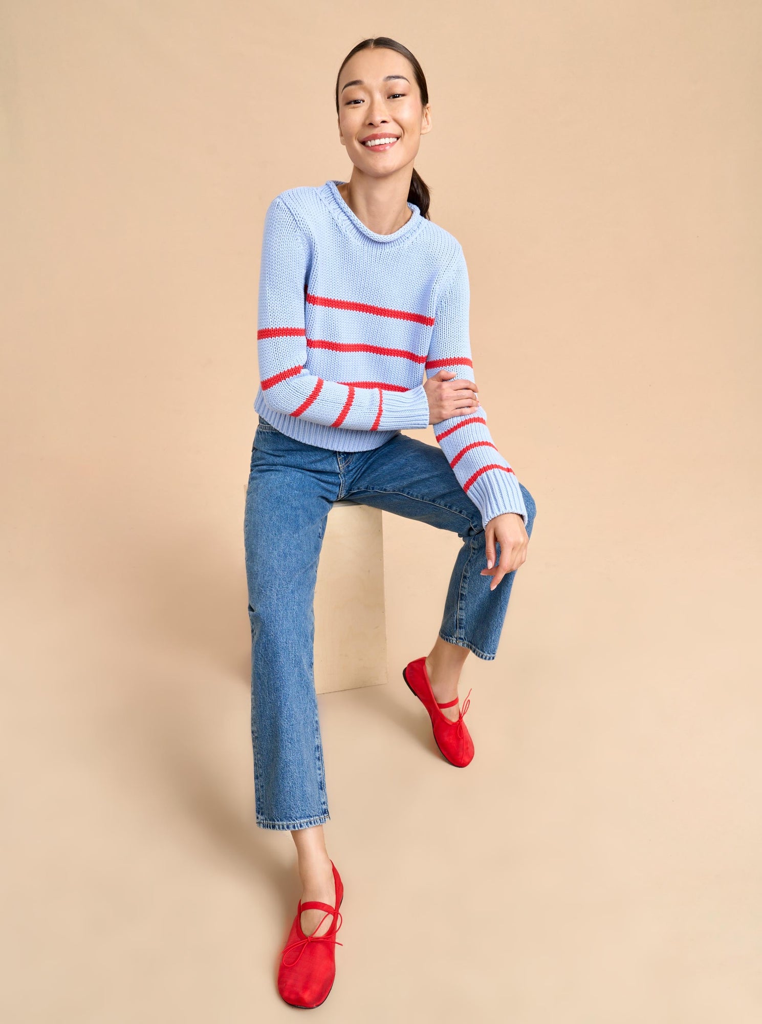 Mini Marina Sweater | Cornflower x Bright Red
