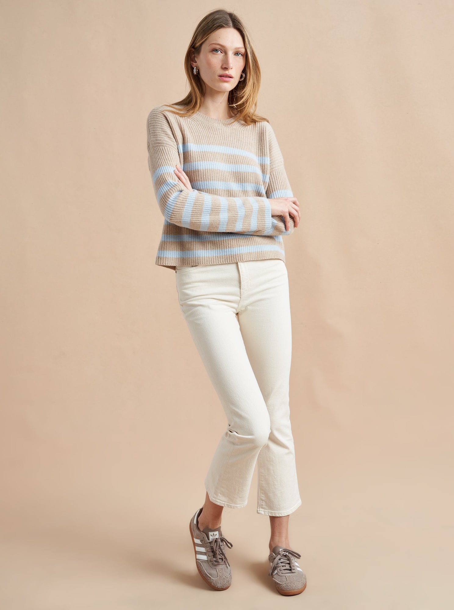 Mini Striped Toujours Sweater | Tan x Pale Blue