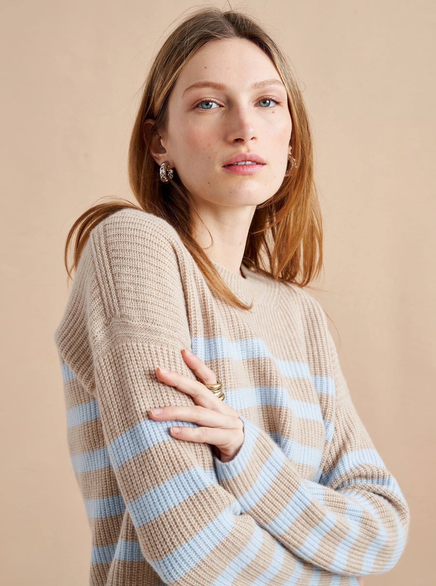 Mini Striped Toujours Sweater | Tan x Pale Blue