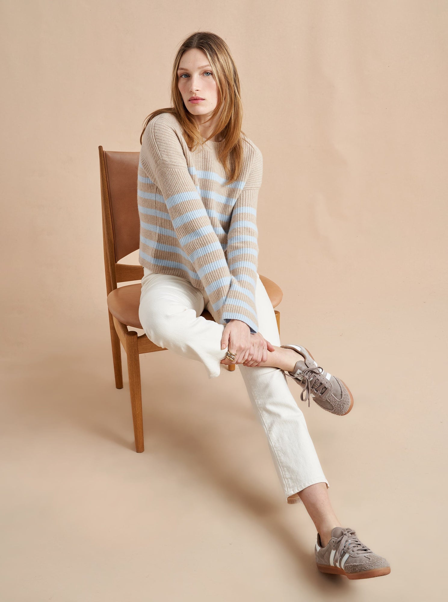 Mini Striped Toujours Sweater | Tan x Pale Blue