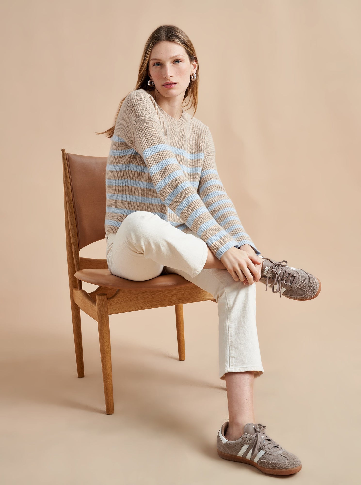 Mini Striped Toujours Sweater | Tan x Pale Blue