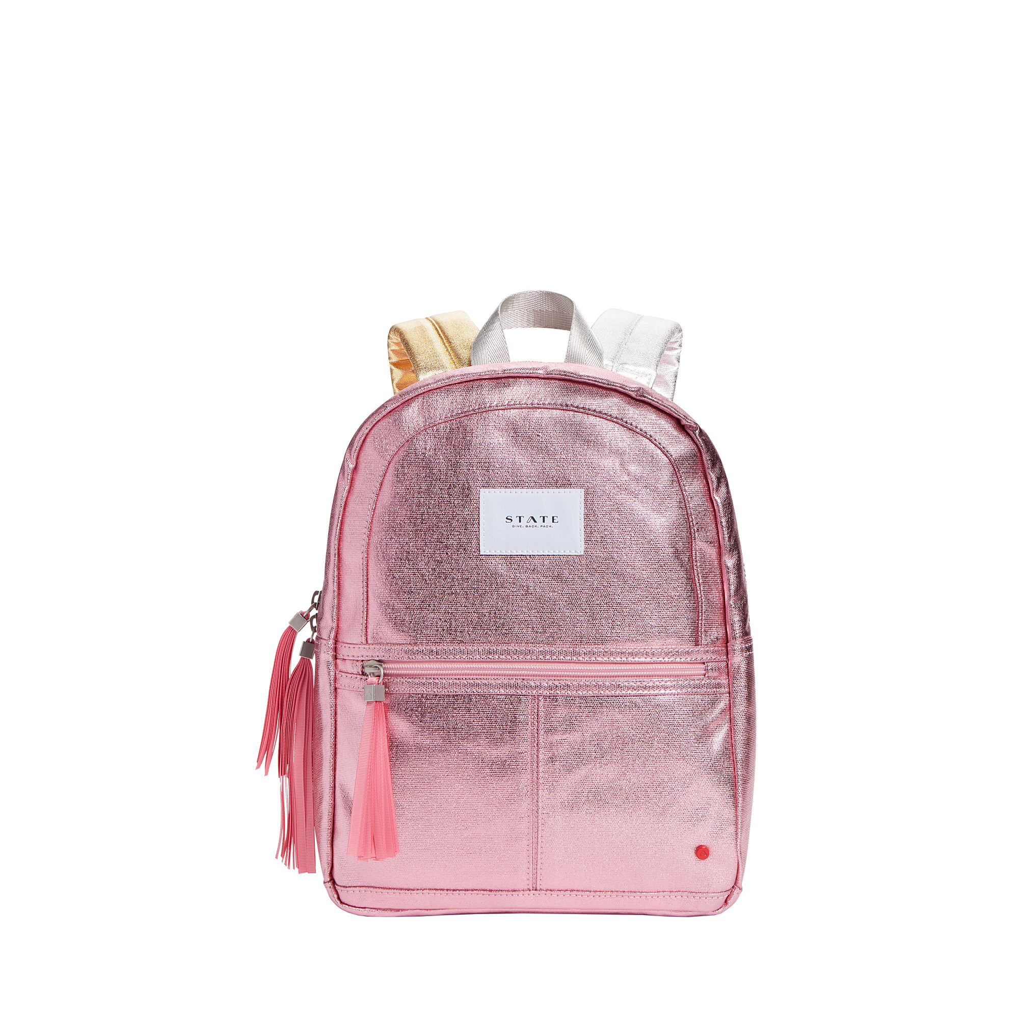 state bags kane kids mini travel backpack metallic pink/silver front view click to zoom