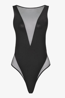 Sheer V-neck one-piece swimsuit - Minuit