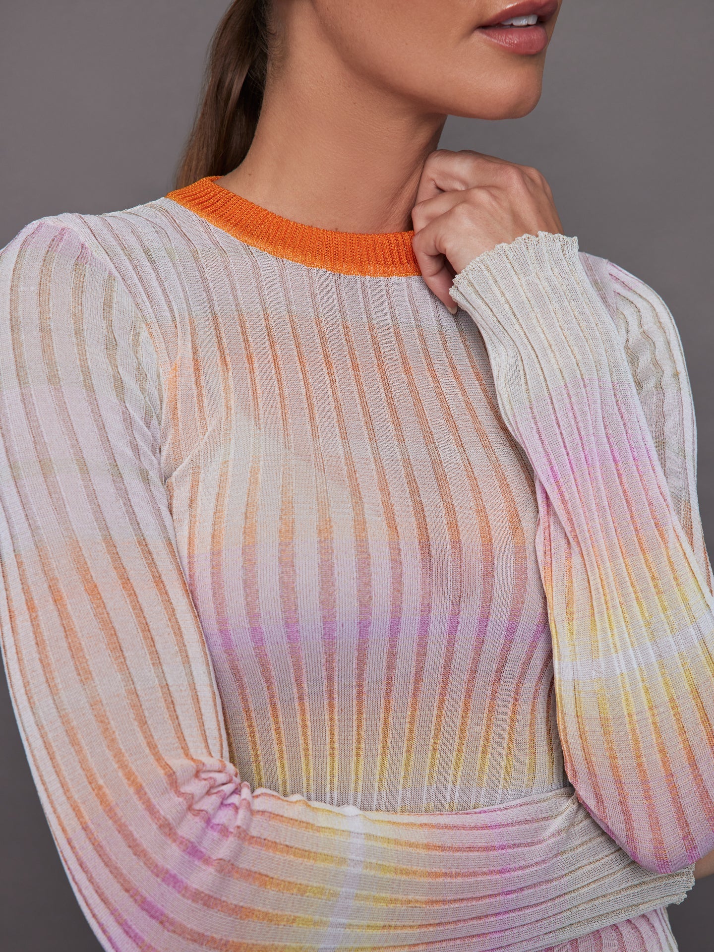 Missoni | Ribbed crew-neck jumper with contrasting collar | Orange/Multi