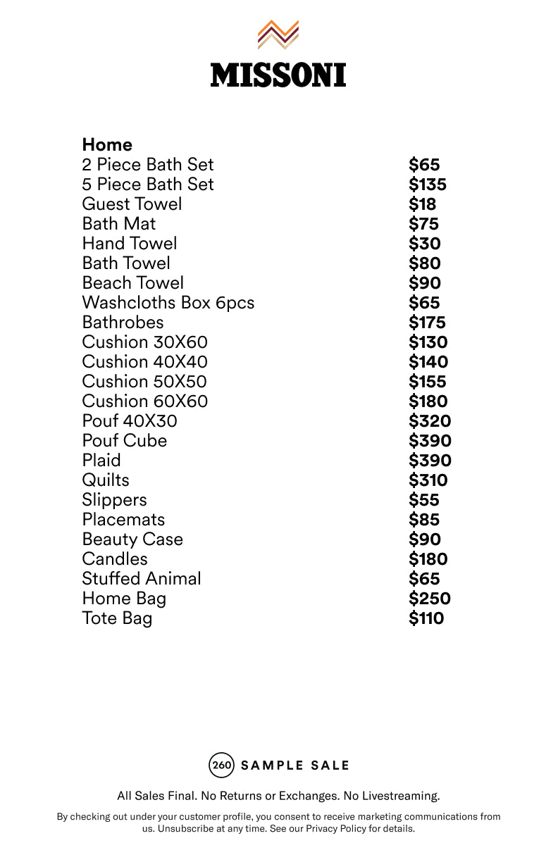 Price table