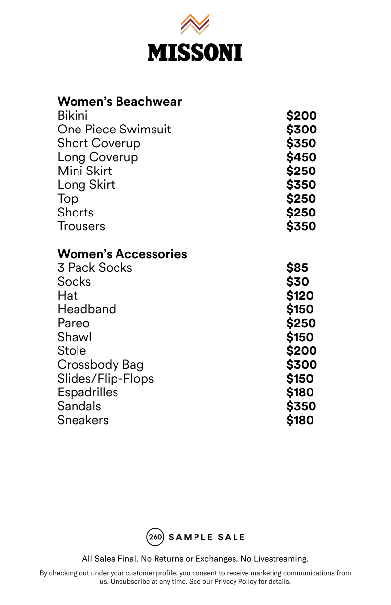 Price table