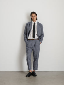 Men | Standard Pleated Pant | Striped Cotton Linen Navy x Blue x Ivory