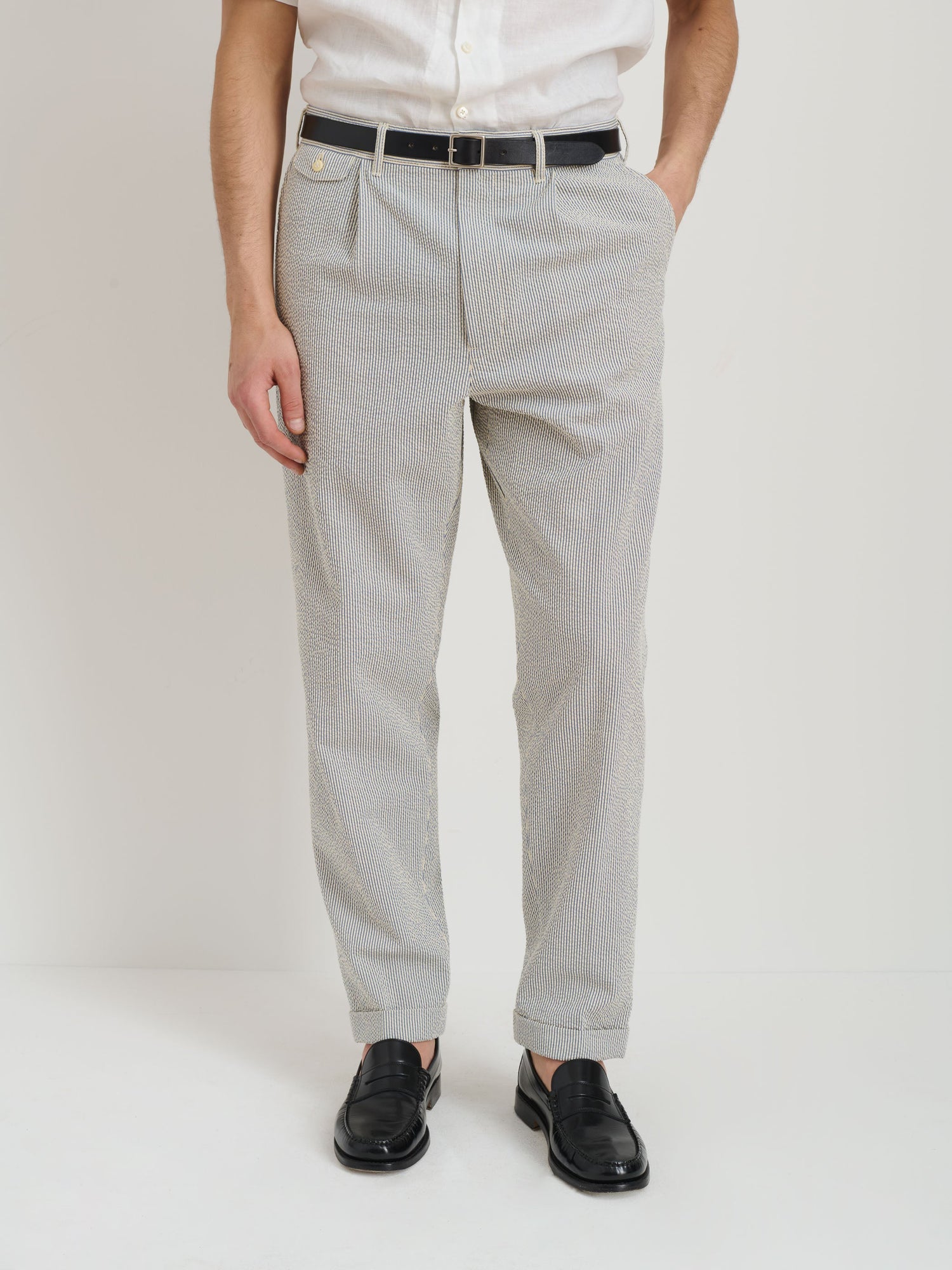 Men | Standard Pleated Pant | Seersucker Light Blue