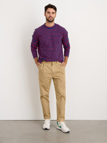 Men | Long Sleeve Striped Tee | French Blue x Berry Red
