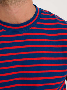 Men | Long Sleeve Striped Tee | French Blue x Berry Red