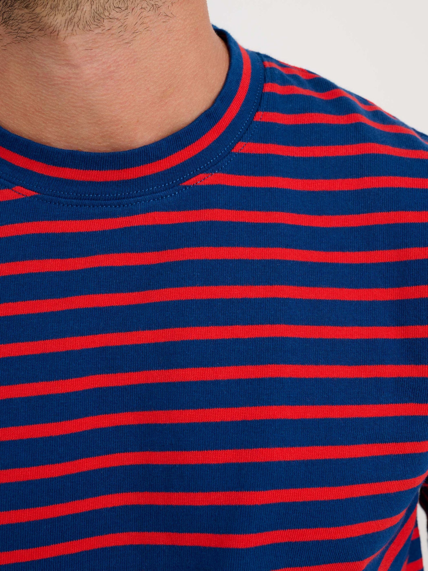 Men | Long Sleeve Striped Tee | French Blue x Berry Red