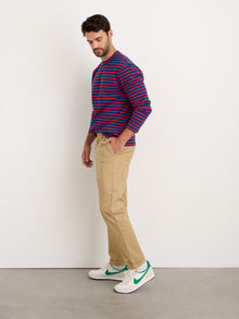 Men | Long Sleeve Striped Tee | French Blue x Berry Red