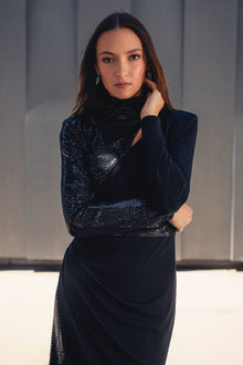 ONE33 SOCIAL | The Bridgette Sleek High Neck Sequin Black Gown | Black