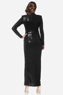 ONE33 SOCIAL | The Bridgette Sleek High Neck Sequin Black Gown | Black