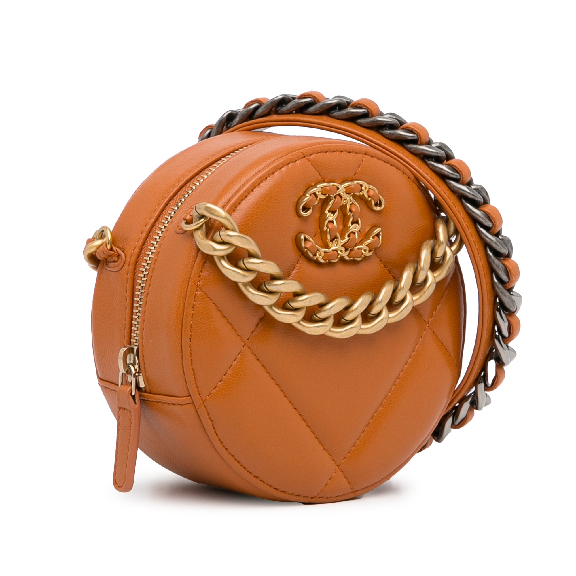 Chanel | Pre-Owned Lambskin 19 Round Clutch with Chain | Brown