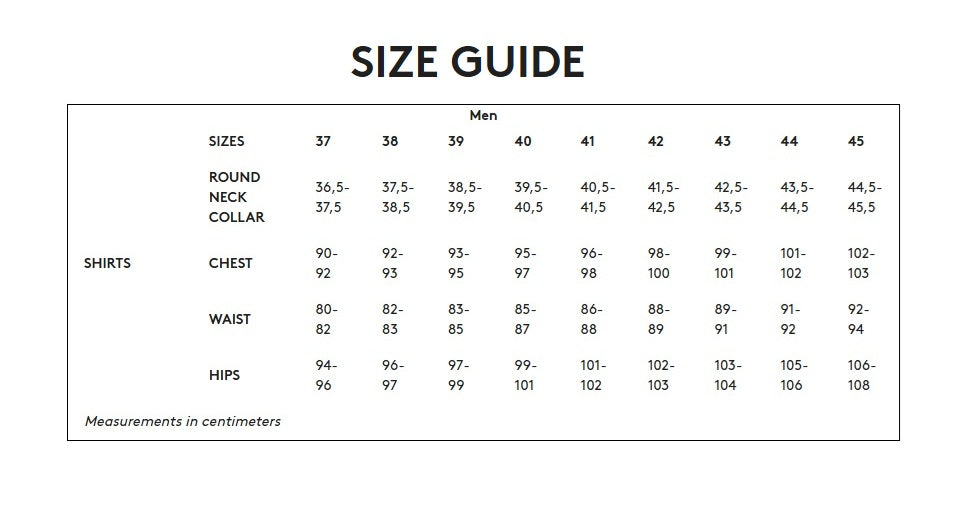 Product size guide