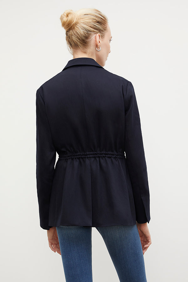 Back image of a woman wearing the Hyo Jacket - Everyday Twill in Night | Exclude