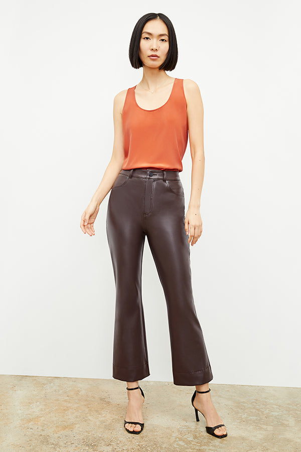 Front image of a woman wearing the archie pant in brown | Exclude
