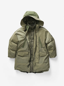 Man LONG DOWN PUFFER - Stone Green - flat lay - front