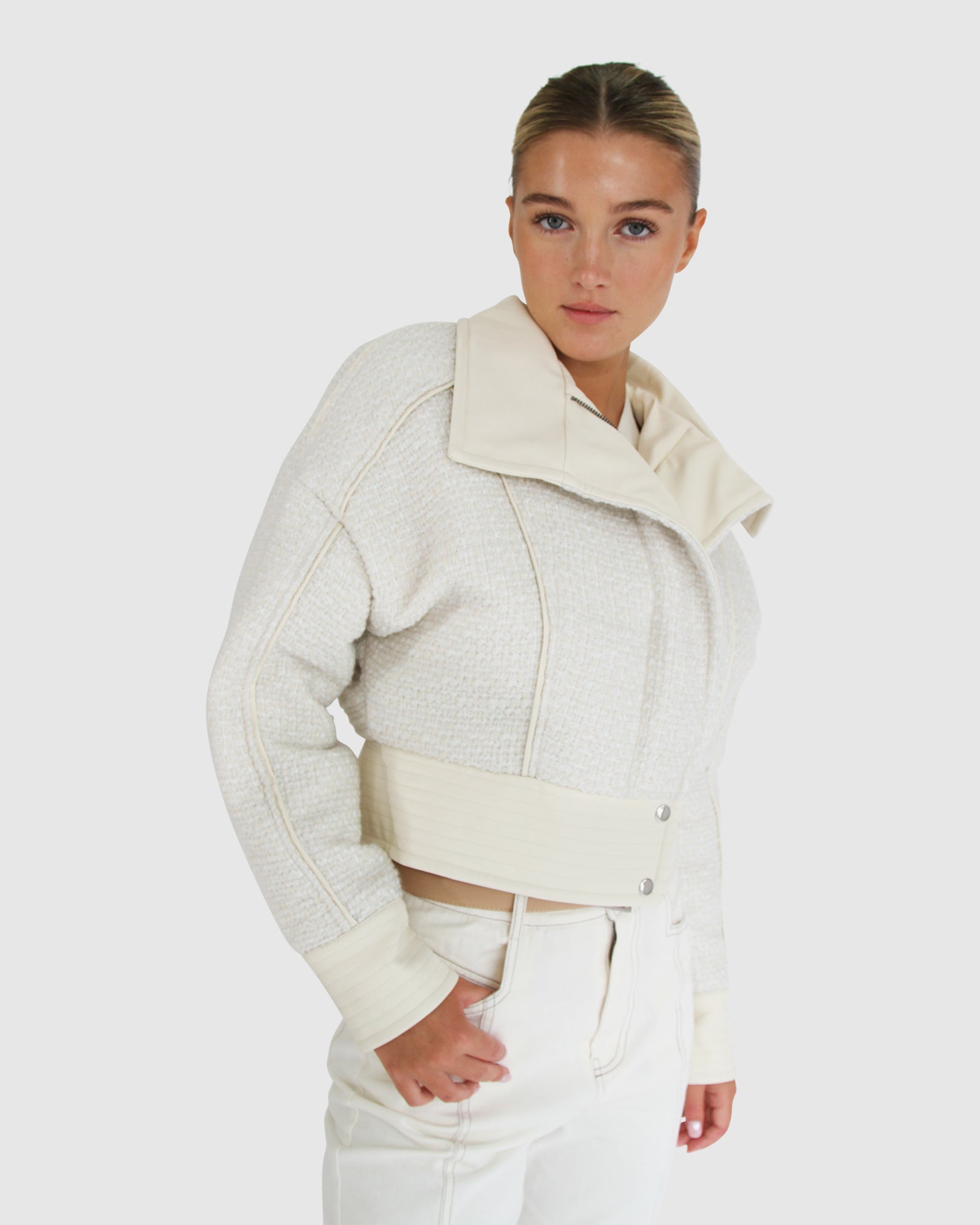 Women | Mad Love Cropped Bomber Jacket | Cream
