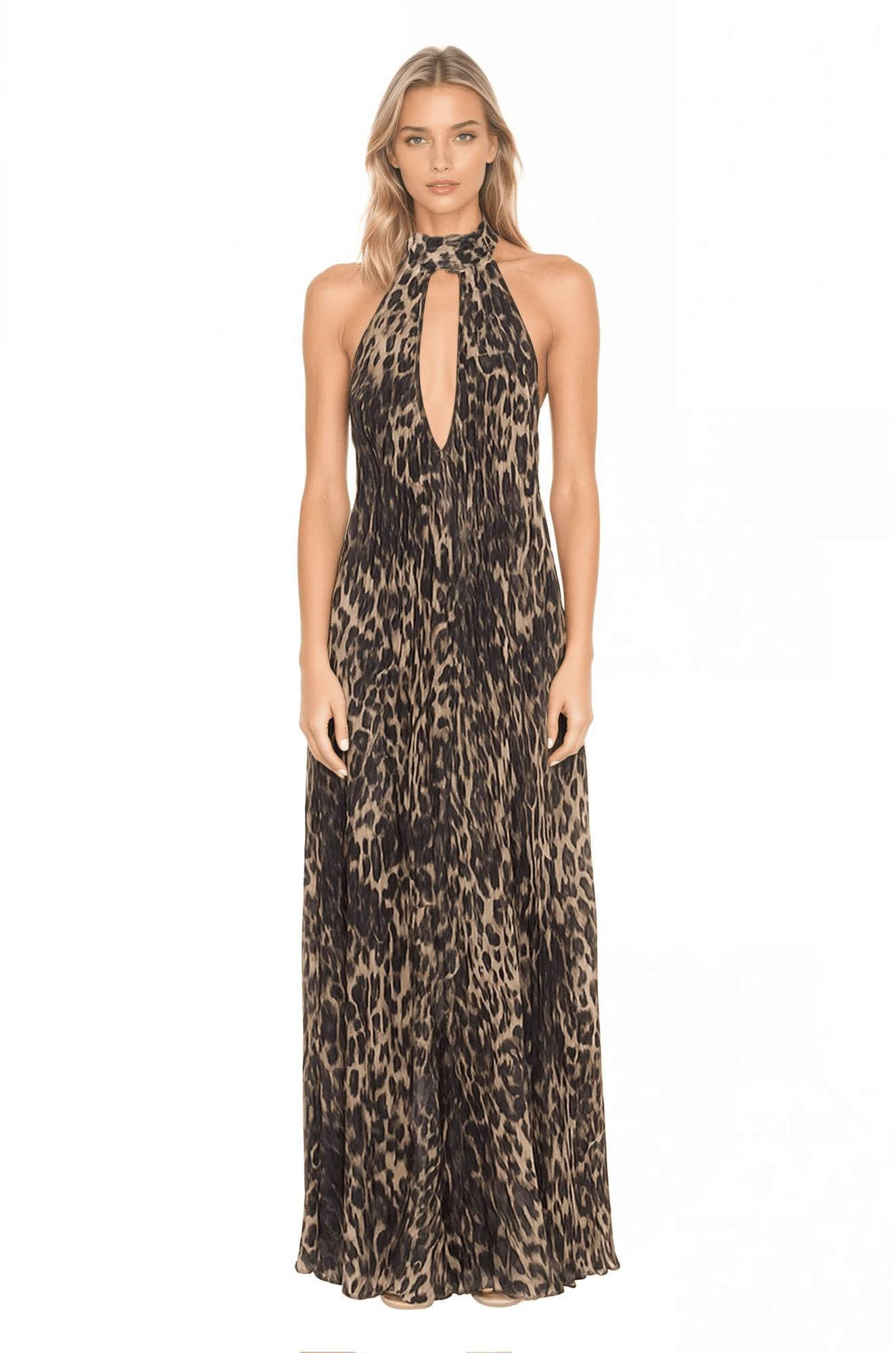 ONE33 SOCIAL | The Kaia Leopard Halter Gown | Brown
