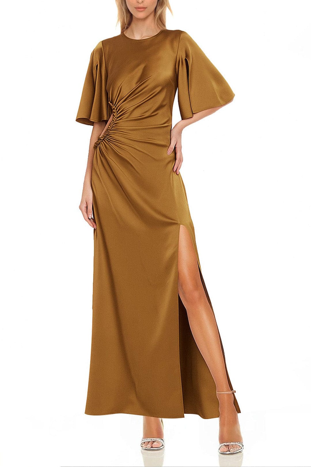 ONE33 SOCIAL | The Marie Gold Cutout Maxi Gown | Gold / Brown