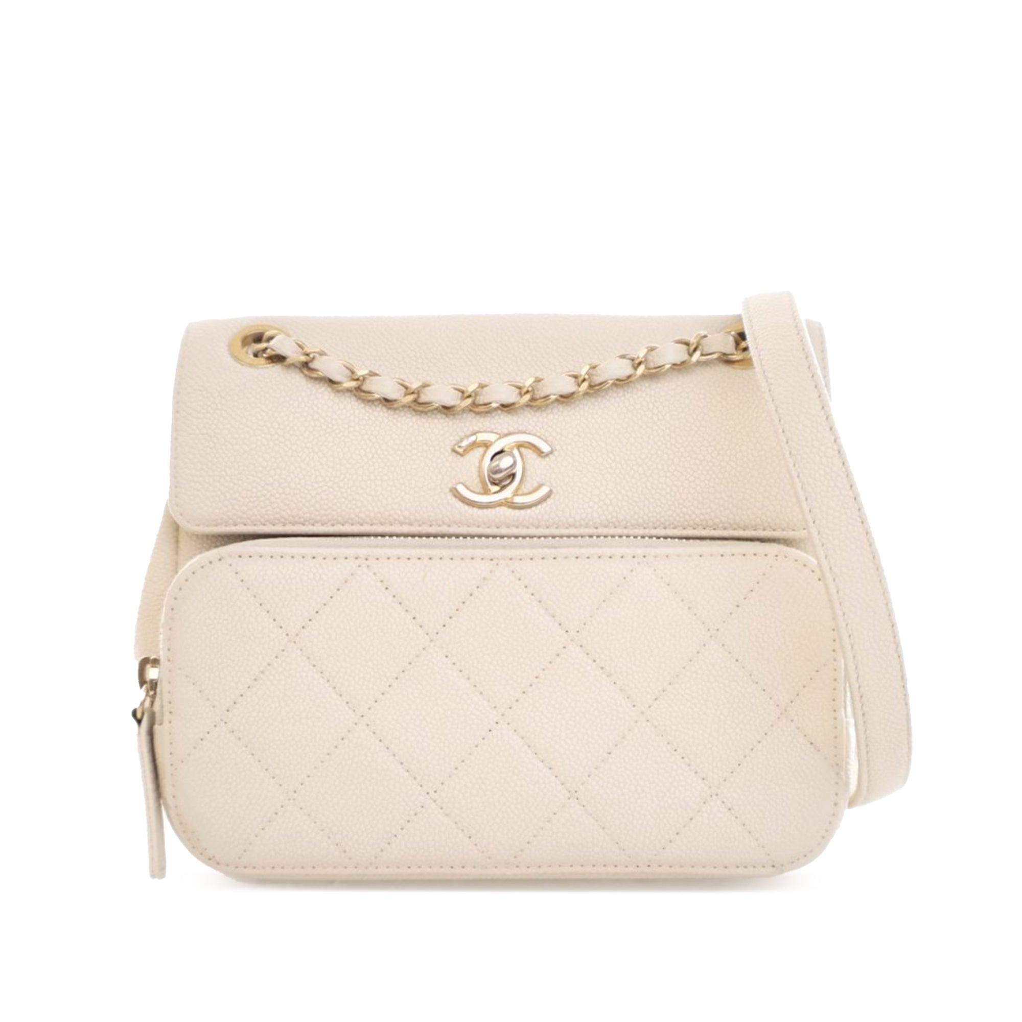 Chanel | Pre-Owned Caviar Business Affinity Messenger Flap | White/Ivory