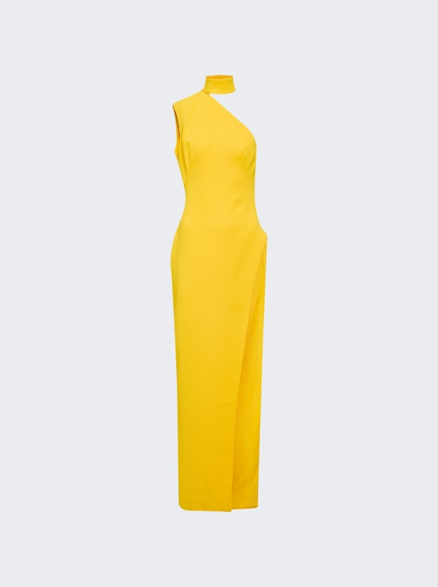 Women | Monot | Asymmetrical High Neck Shoulder Dress | Yellow