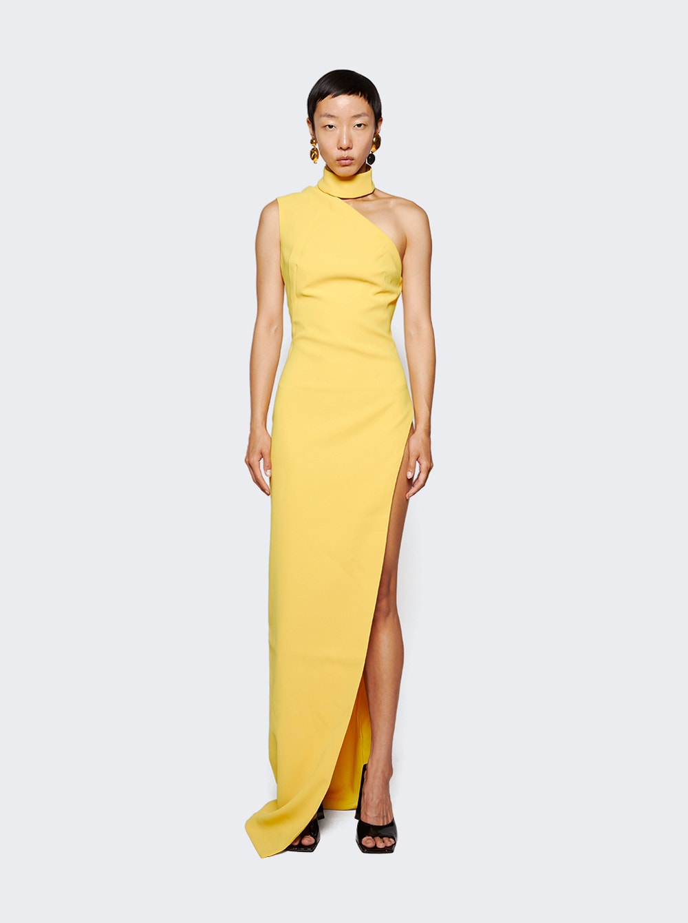 Women | Monot | Asymmetrical High Neck Shoulder Dress | Yellow