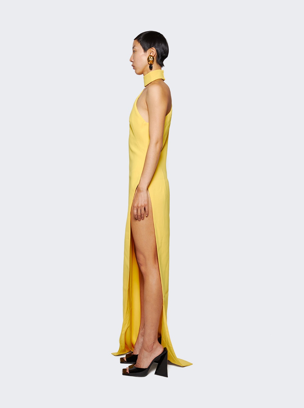 Women | Monot | Asymmetrical High Neck Shoulder Dress | Yellow