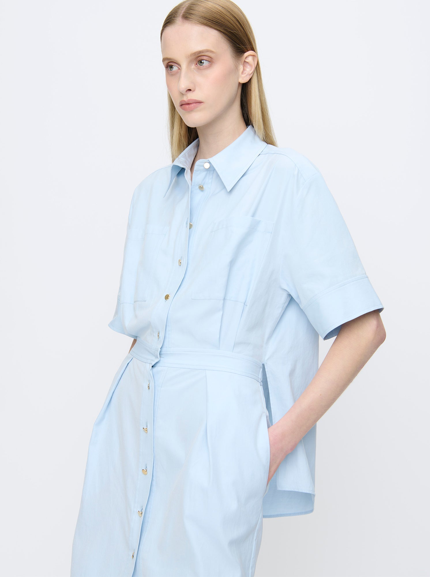 pale blue shirt dress Sail to Sable Blue & White Stripe Ruffle Hem Shirt Dress BLUE/WHITE / S / JM26002