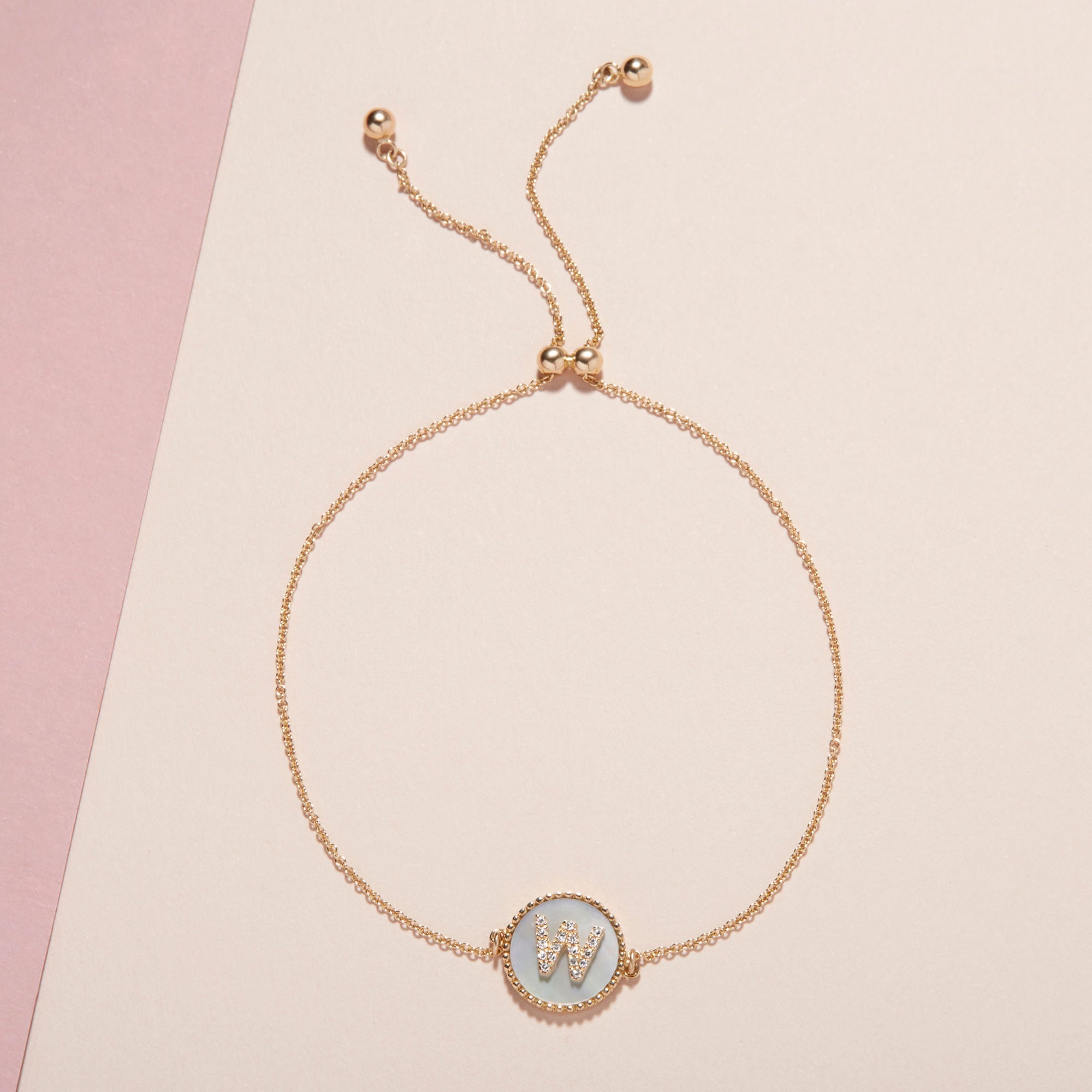 Moonlight Pavé Initial Bracelet | 10K Solid Yellow Gold