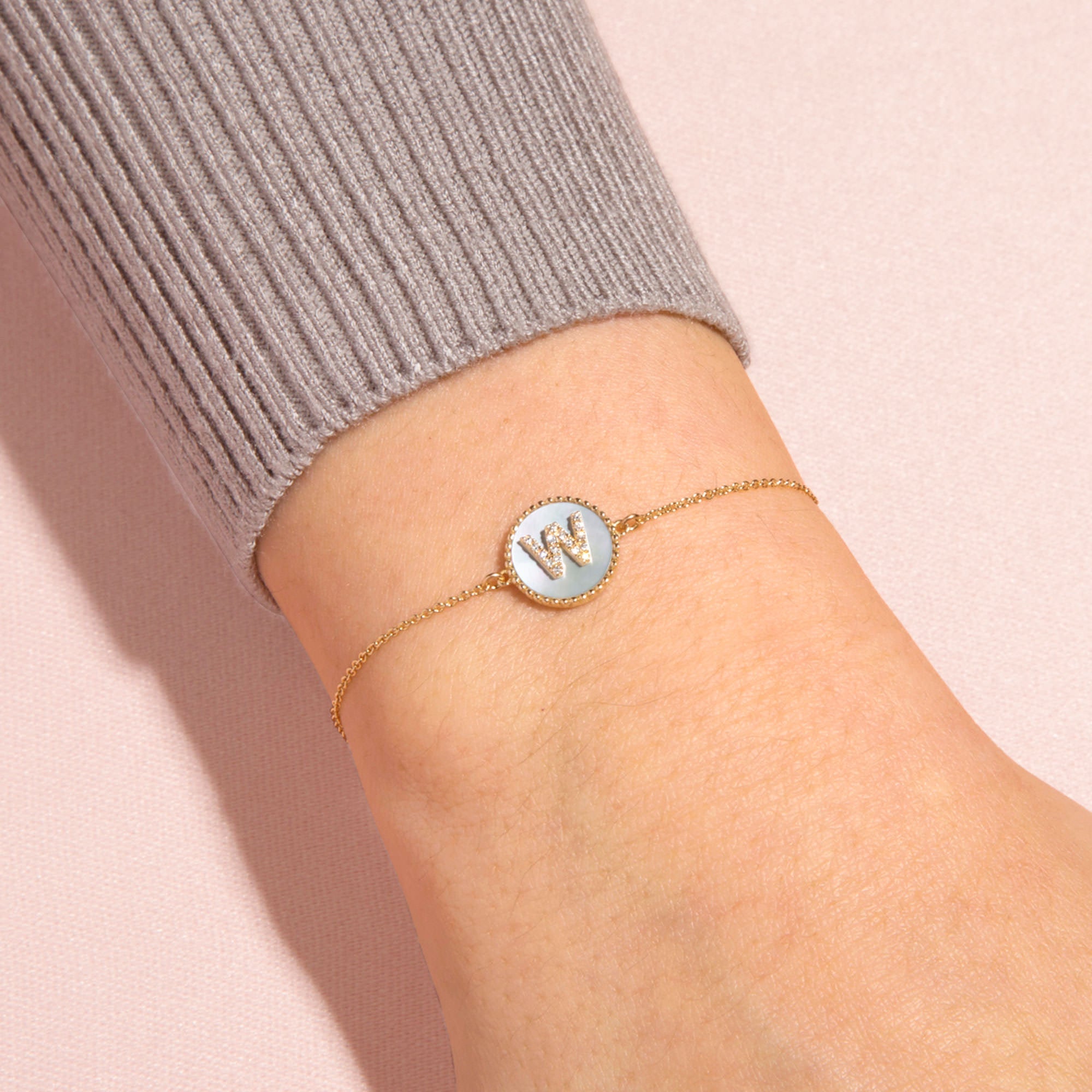 Moonlight Pavé Initial Bracelet | 10K Solid Yellow Gold
