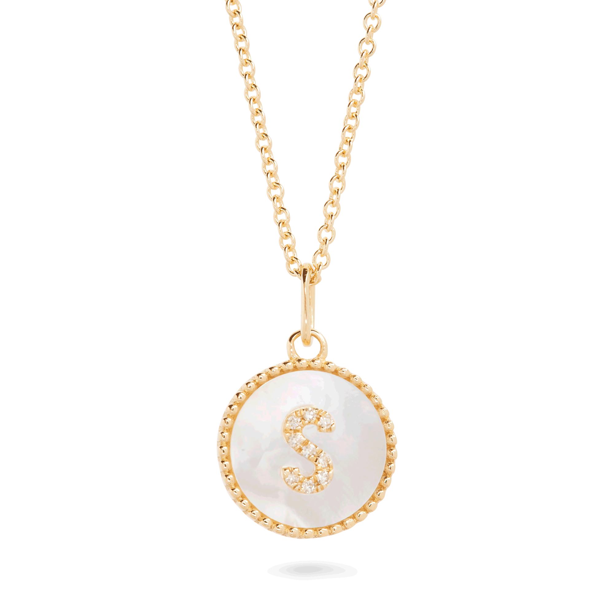 Moonlight Pavé Initial Necklace, U | 10K Solid Yellow Gold