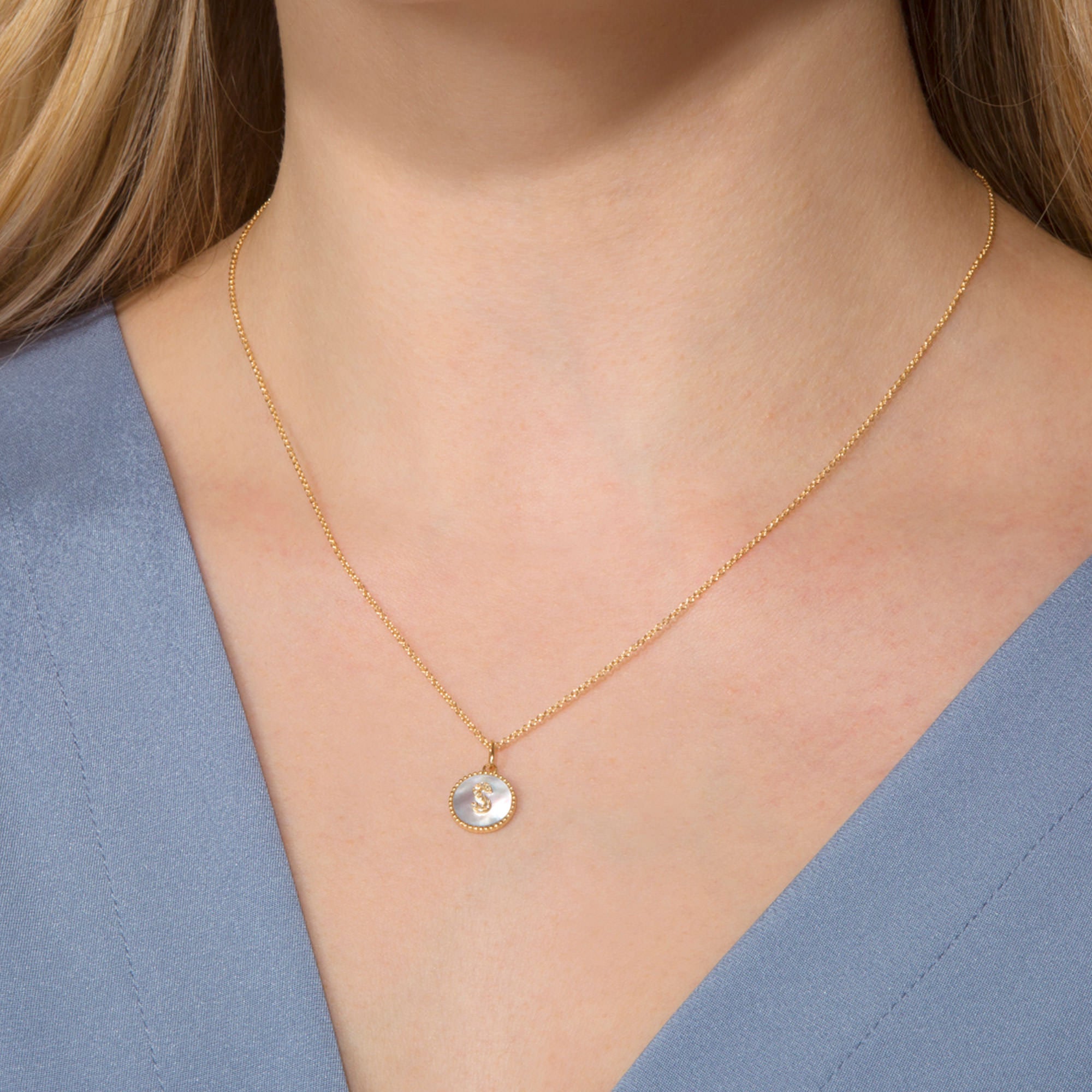 Moonlight Pavé Initial Necklace, U | 10K Solid Yellow Gold