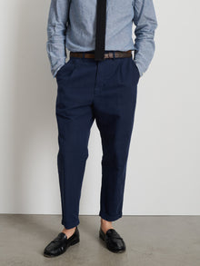 Men | Standard Pleated Pant | Cotton Linen Navy