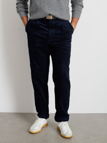 Men | Standard Pleated Pant | Corduroy (Long Inseam) Dark Navy
