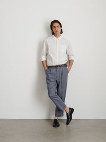 Men | Standard Pleated Pant | Striped Cotton Linen Navy x Blue x Ivory