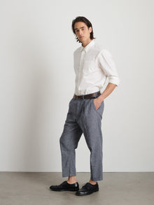 Men | Standard Pleated Pant | Striped Cotton Linen Navy x Blue x Ivory