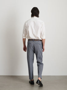 Men | Standard Pleated Pant | Striped Cotton Linen Navy x Blue x Ivory
