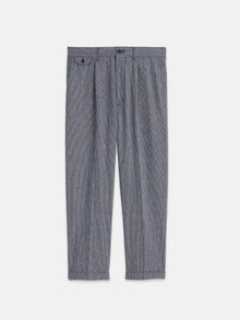 Men | Standard Pleated Pant | Striped Cotton Linen Navy x Blue x Ivory