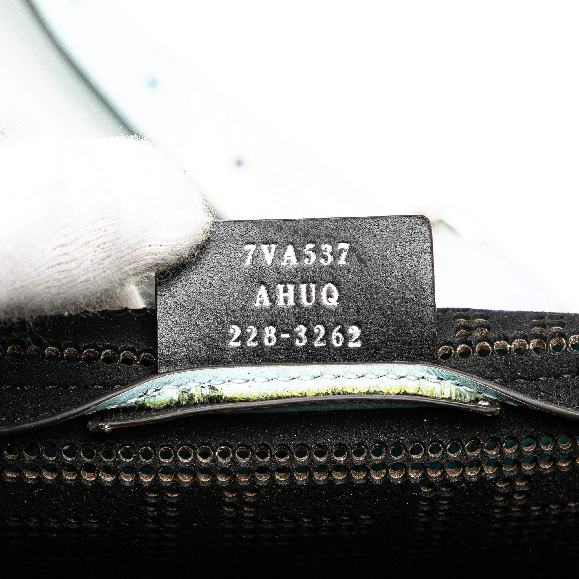 Fendi | Pre-Owned Medium Zucca Perforated Leather Baguette Messenger Bag | Blue/Light Blue