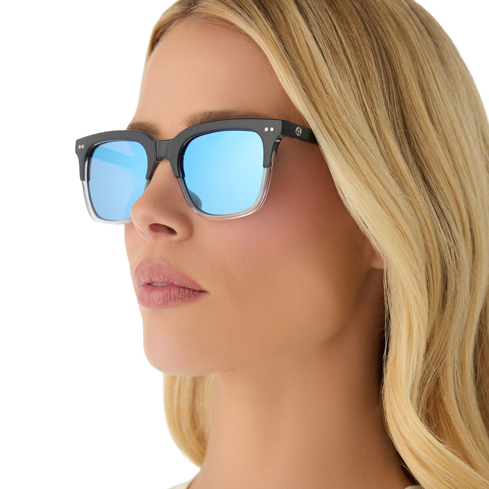 Unisex | Mr. Fantastic Sunglasses | Retro Black To Clear Gradient | Quantum Blue Polarized Lenses