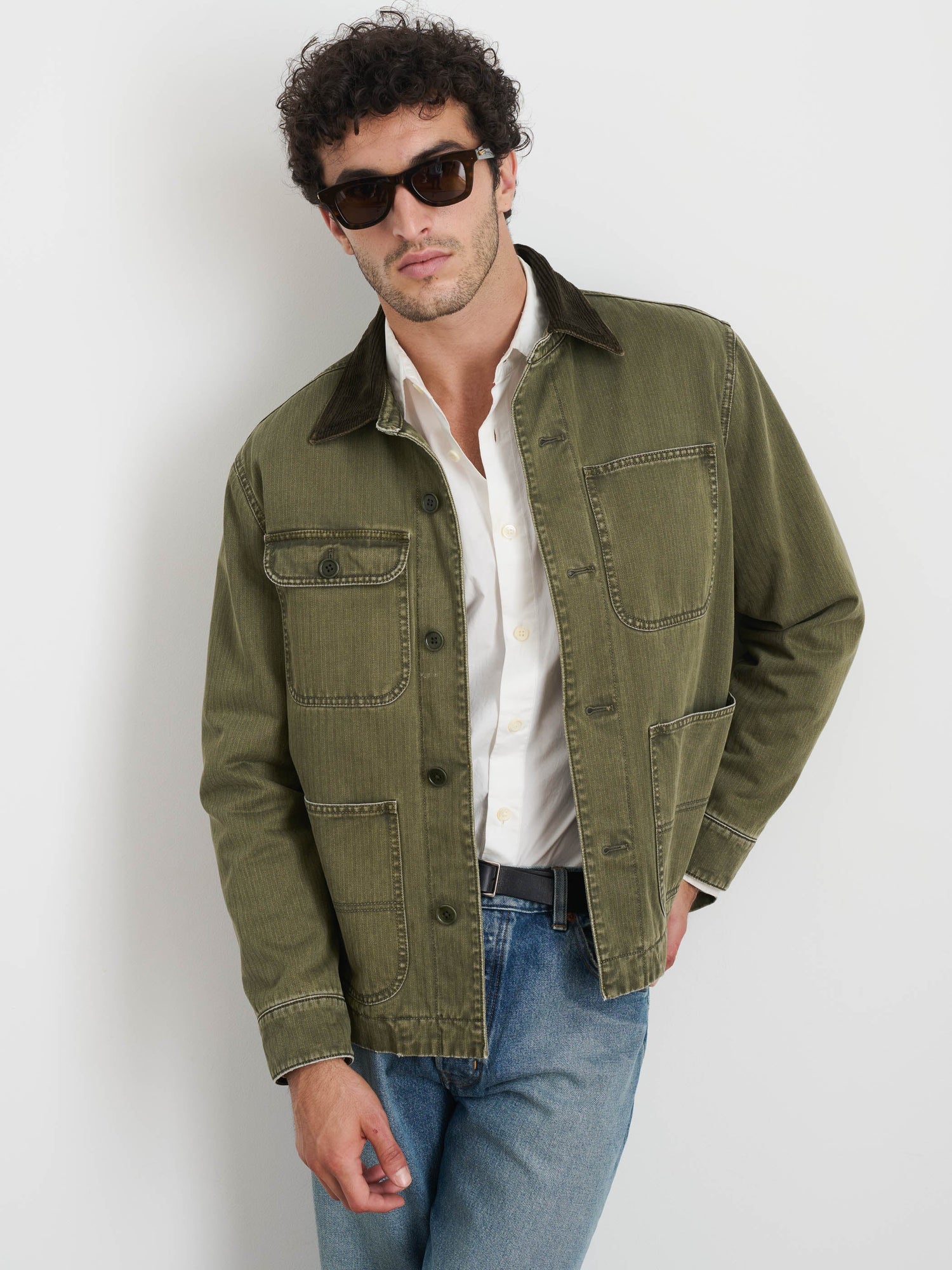 Men | Lined Work Jacket | Cotton Herringbone Field Olive