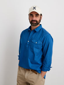 Men | Popover Shirt | Cotton Twill Washed Cobalt