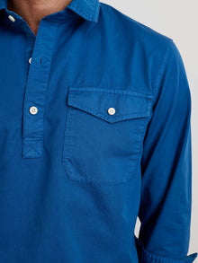 Men | Popover Shirt | Cotton Twill Washed Cobalt