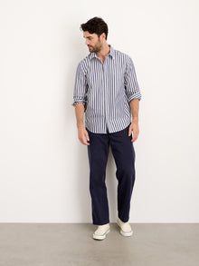 Men | Mill Shirt | Wide Striped Cotton Poplin Navy x White